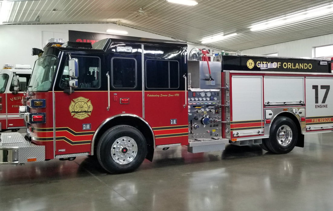 Fire Apparatus Slide Orlando FL Fire Dept Tower 1 1985 Sutphen Aerial Tower  FL26